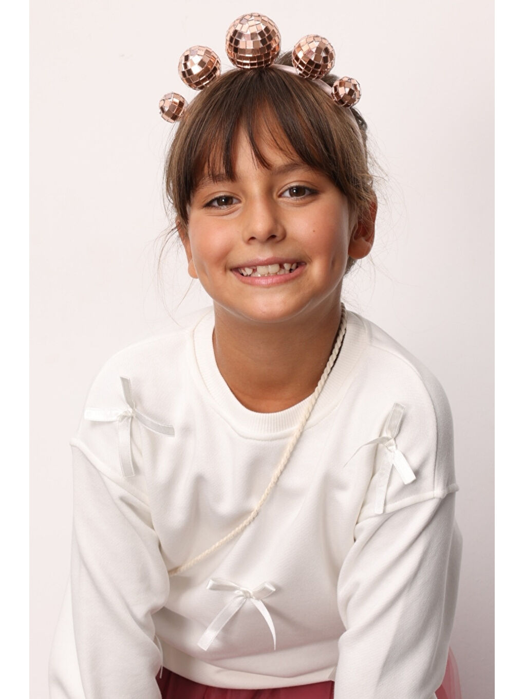 Ekru Fiyonk Detaylı Kız Çocuk Sweatshirt-1