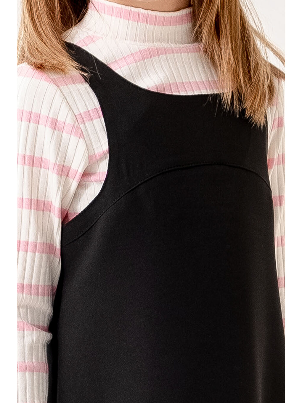 Çizgili Badili Yarım Balıkçı Yaka Kız Çocuk Elbise 3-7 Yaş Pembe 3754-4-2