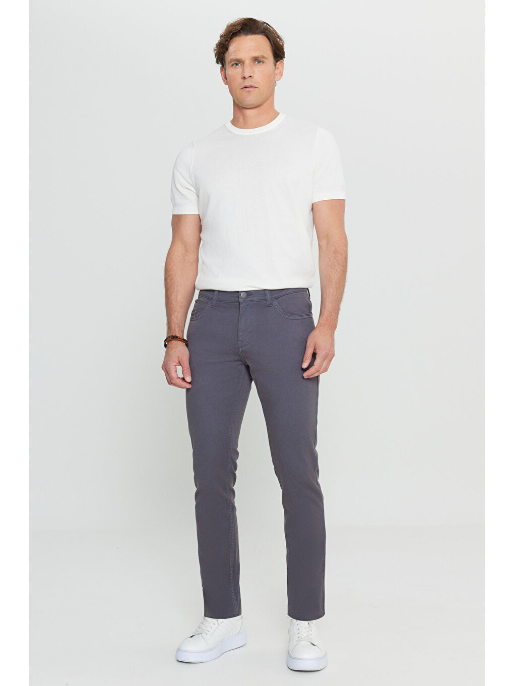 Erkek Antrasit Pamuklu Slim Fit Dar Kesim 5 Cepli Armürlü Esnek Casual Pantolon-1