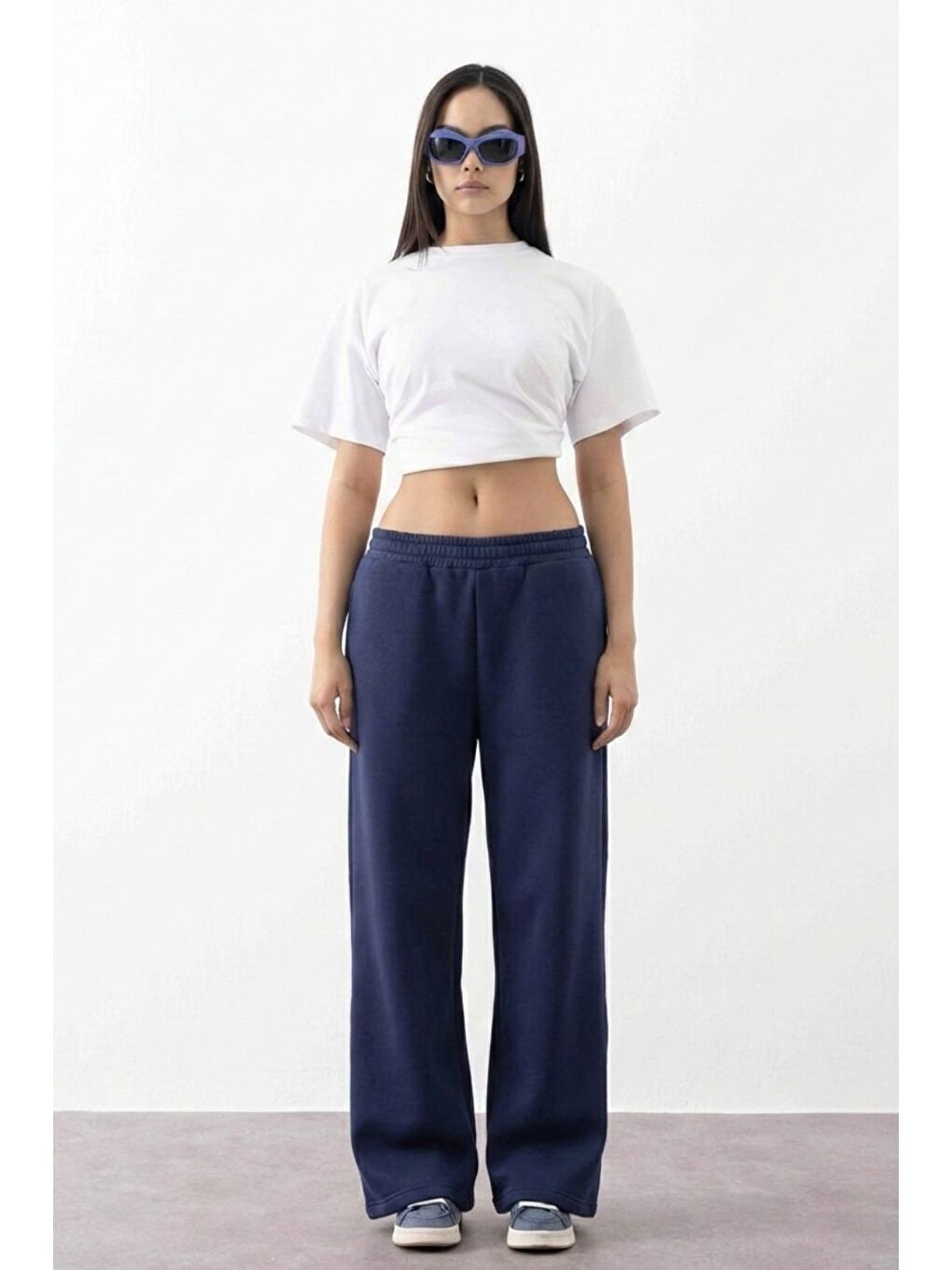 Kadın Chill Bol Paça Lacivert Eşofman Alt-1