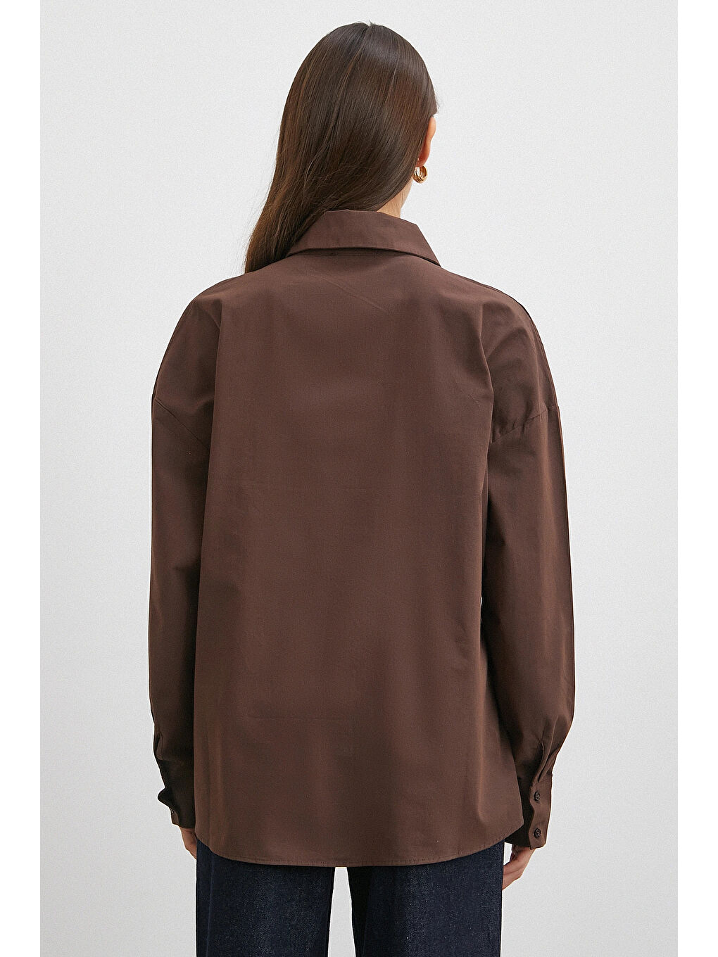 Karışık Düğme Detaylı Pamuklu Gömlek Kahve-5