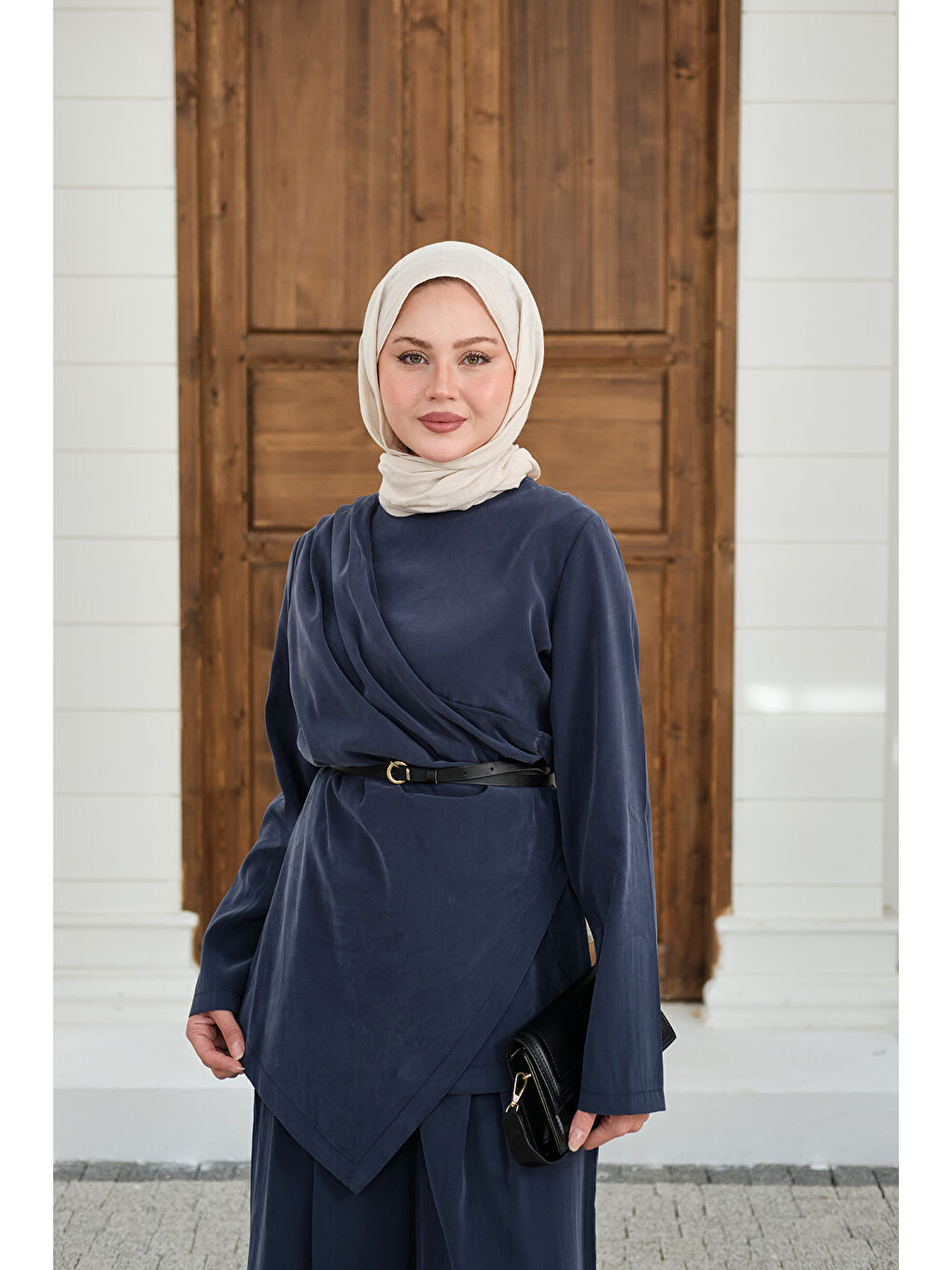 Kadın Yandan Dikişli Parça Detay Pantolonlu Takım Lacivert-2