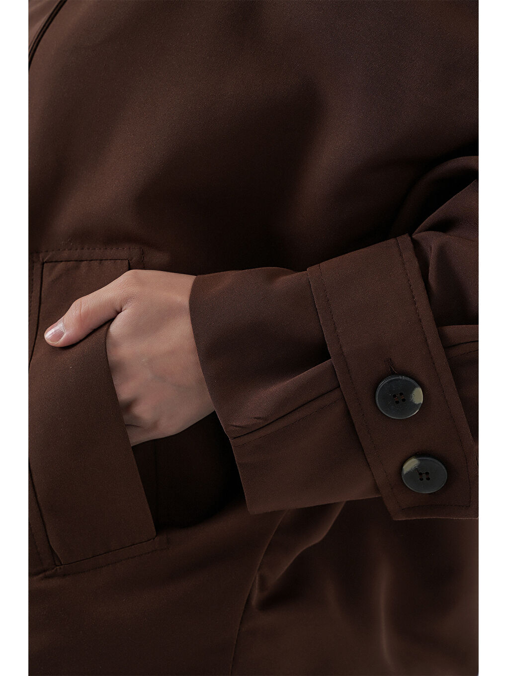 Kadın Oversize Kısa Trençkot 5977 - Kahverengi-4