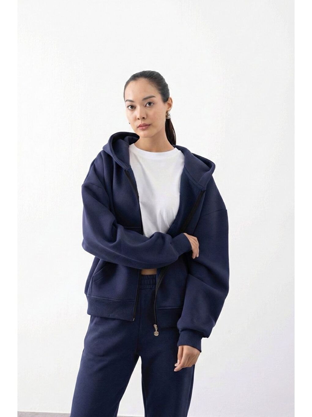 Kadın Chill Bol Paça Lacivert Eşofman Alt-2