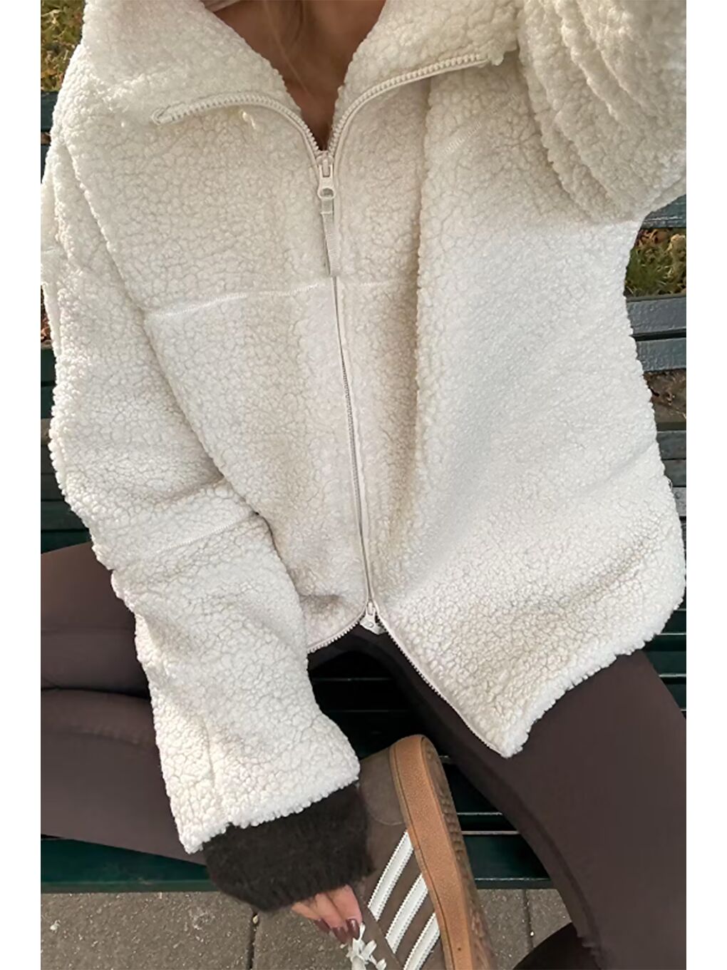 Bej Çift Fermuarlı Kadın Pelüş Mont Mg2556-3