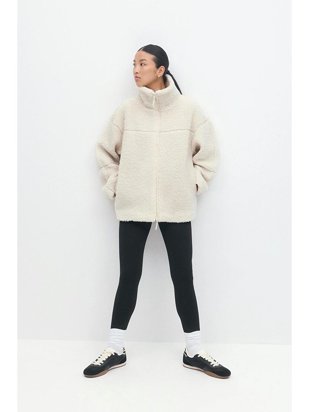 Bej Çift Fermuarlı Kadın Pelüş Mont Mg2556-4