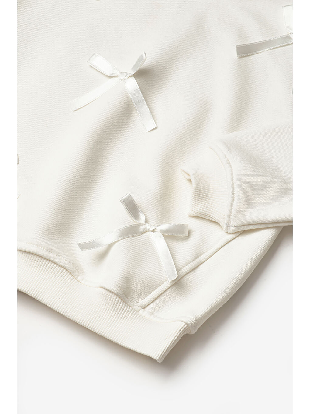 Ekru Fiyonk Detaylı Kız Çocuk Sweatshirt-4
