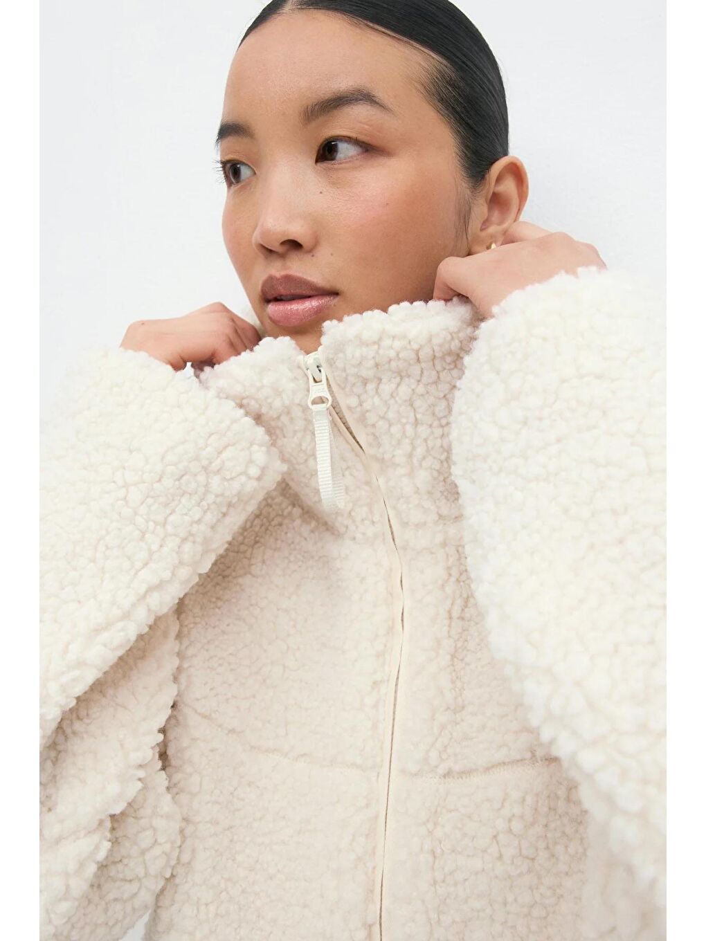 Bej Çift Fermuarlı Kadın Pelüş Mont Mg2556-5