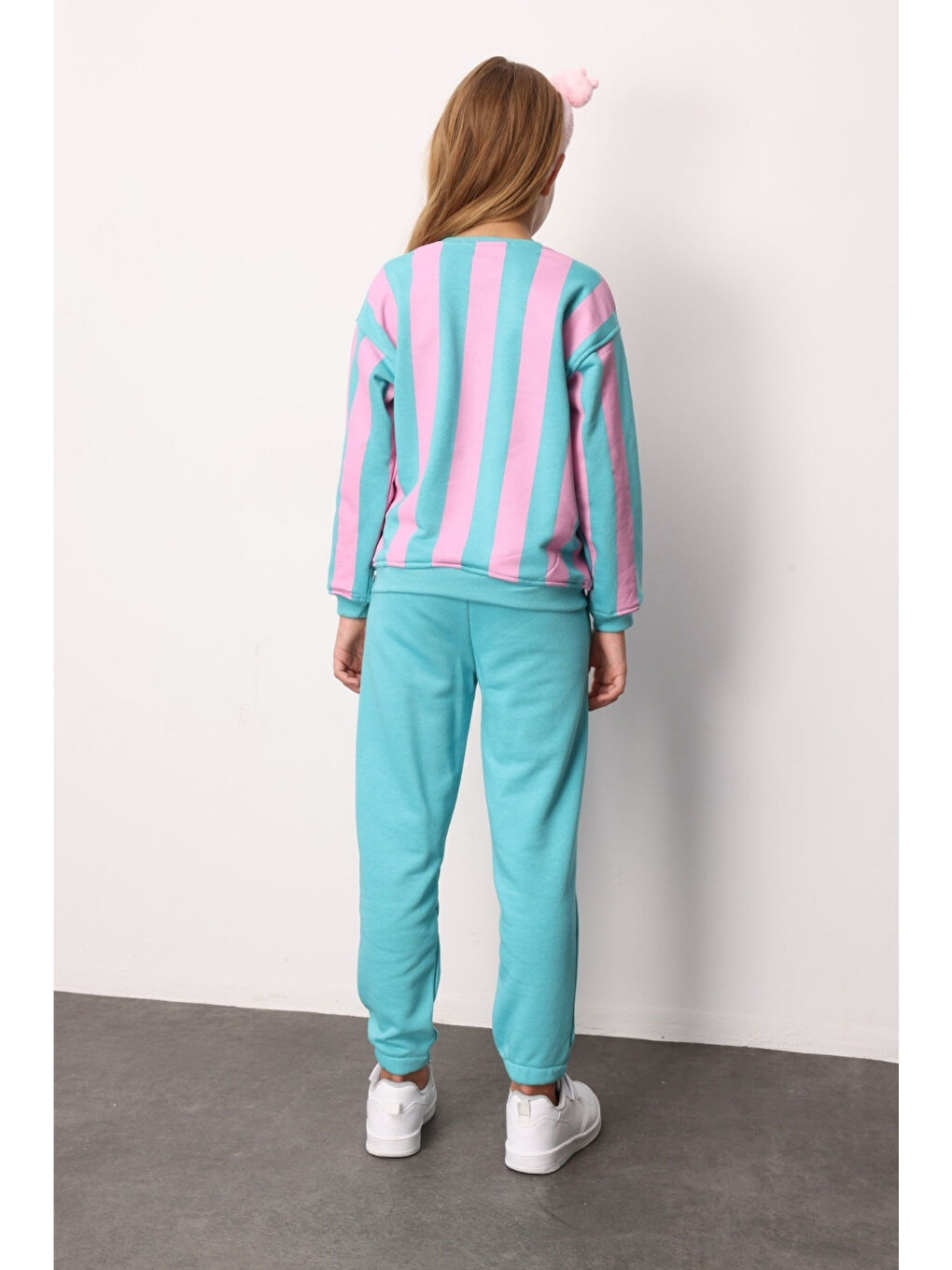 Yeşil Mint Ciao Baskılı Çizgili Kız Çocuk Eşofman Takımı - Phoebe-3