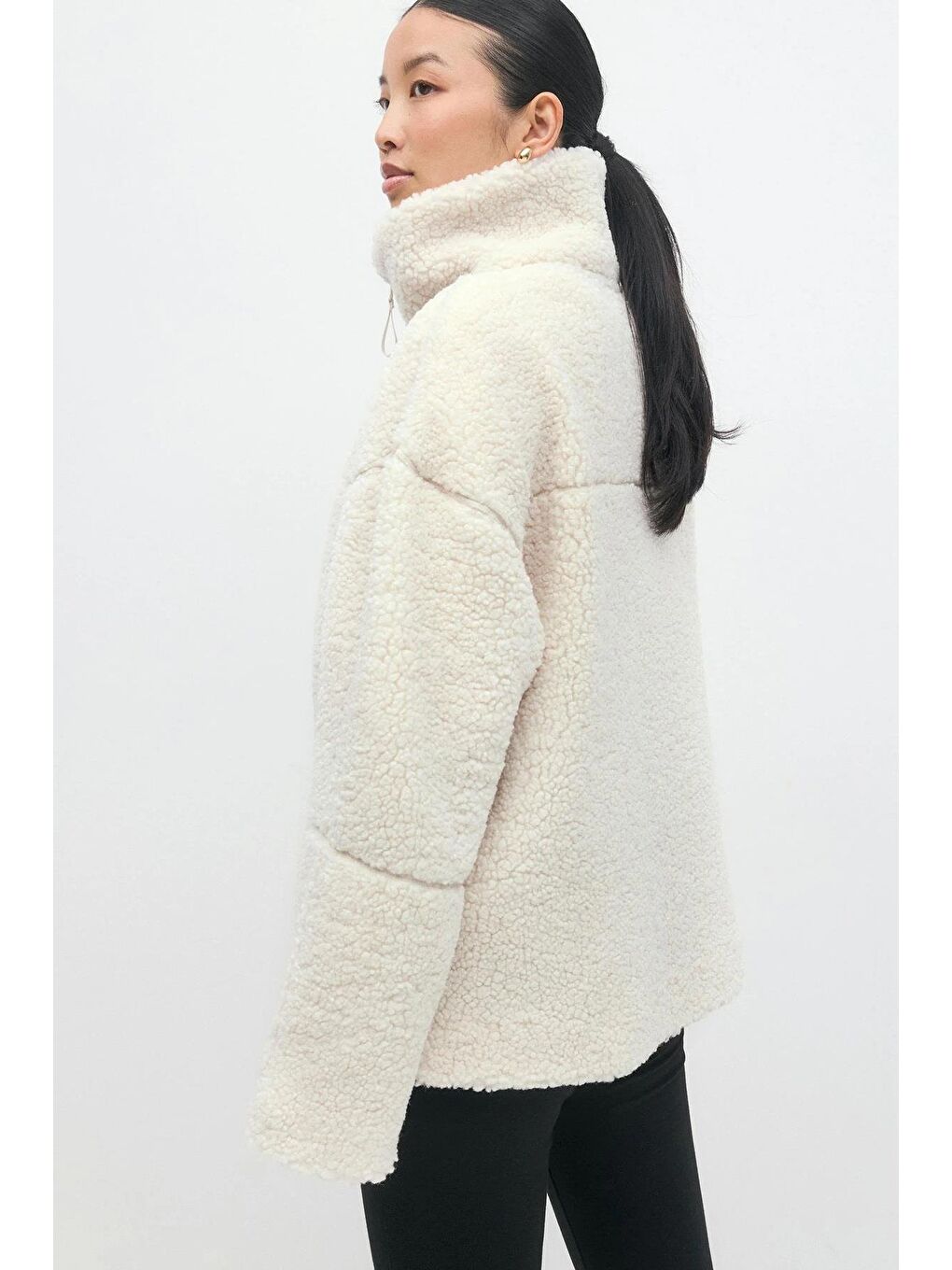 Bej Çift Fermuarlı Kadın Pelüş Mont Mg2556-6