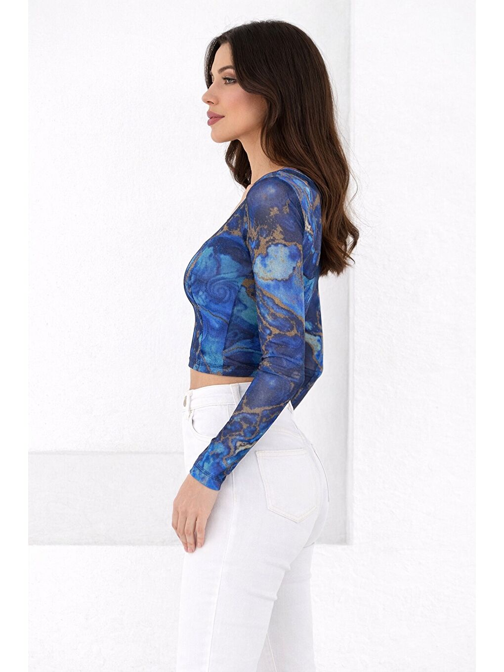 Mavi Kadın Paisley Desenli Kare Yaka Bluz-1