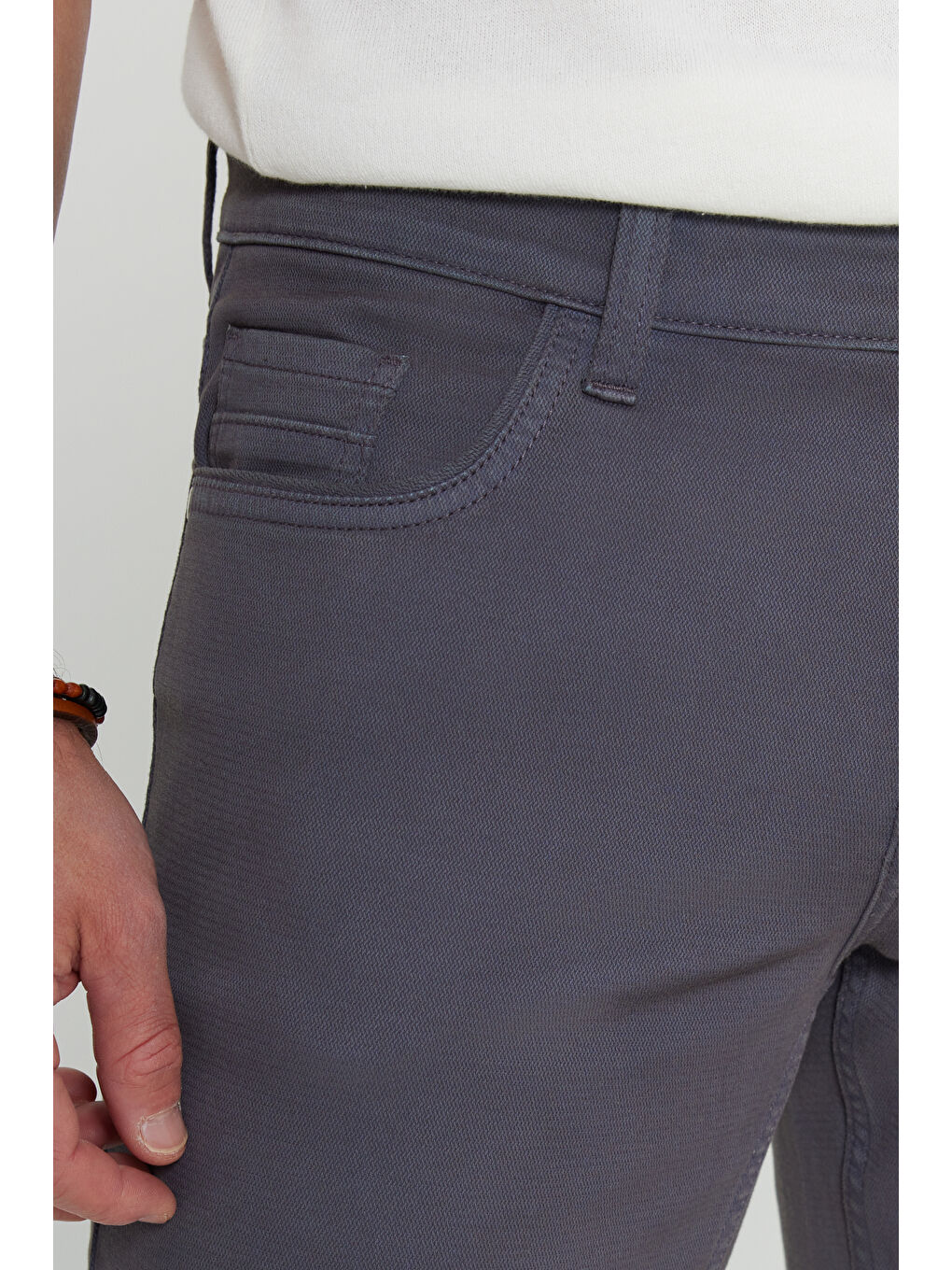 Erkek Antrasit Pamuklu Slim Fit Dar Kesim 5 Cepli Armürlü Esnek Casual Pantolon-3
