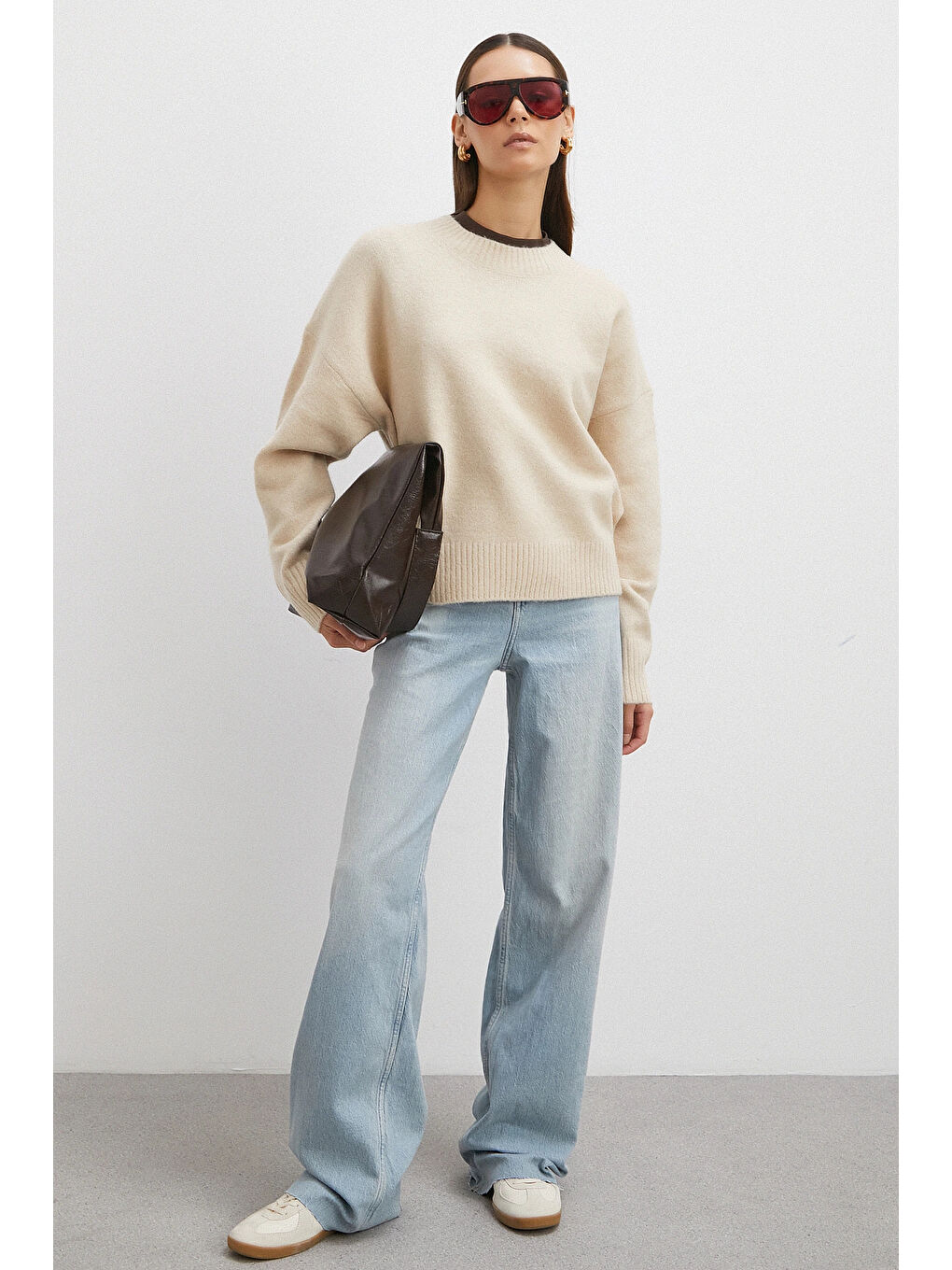 Yüksek Bel Kesik Paça Straight Jean Buz Mavisi