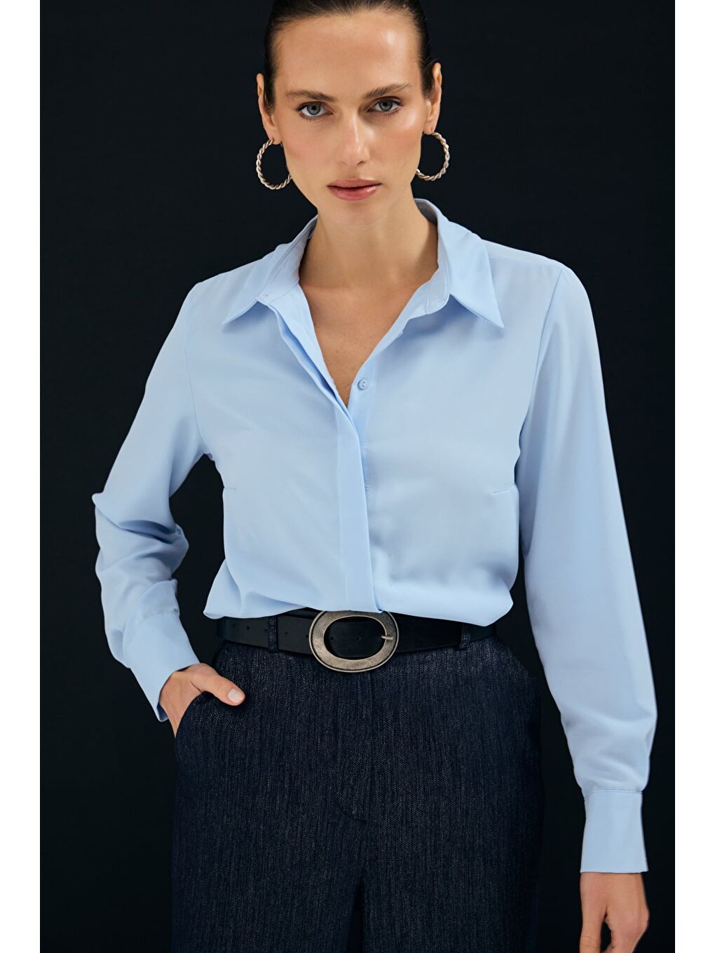 Klasik Düz Gömlek - Mavi-1