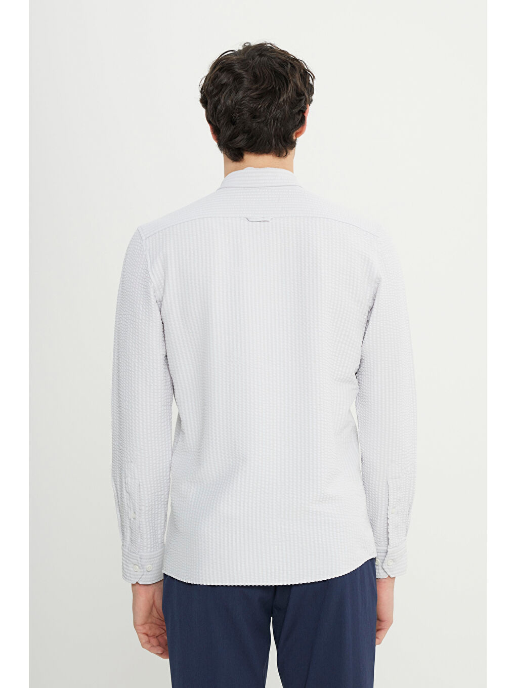 Bej Erkek Taş Slim Fit Dar Kesim Düğmeli Yaka Armürlü Gofre Desenli Gömlek-4