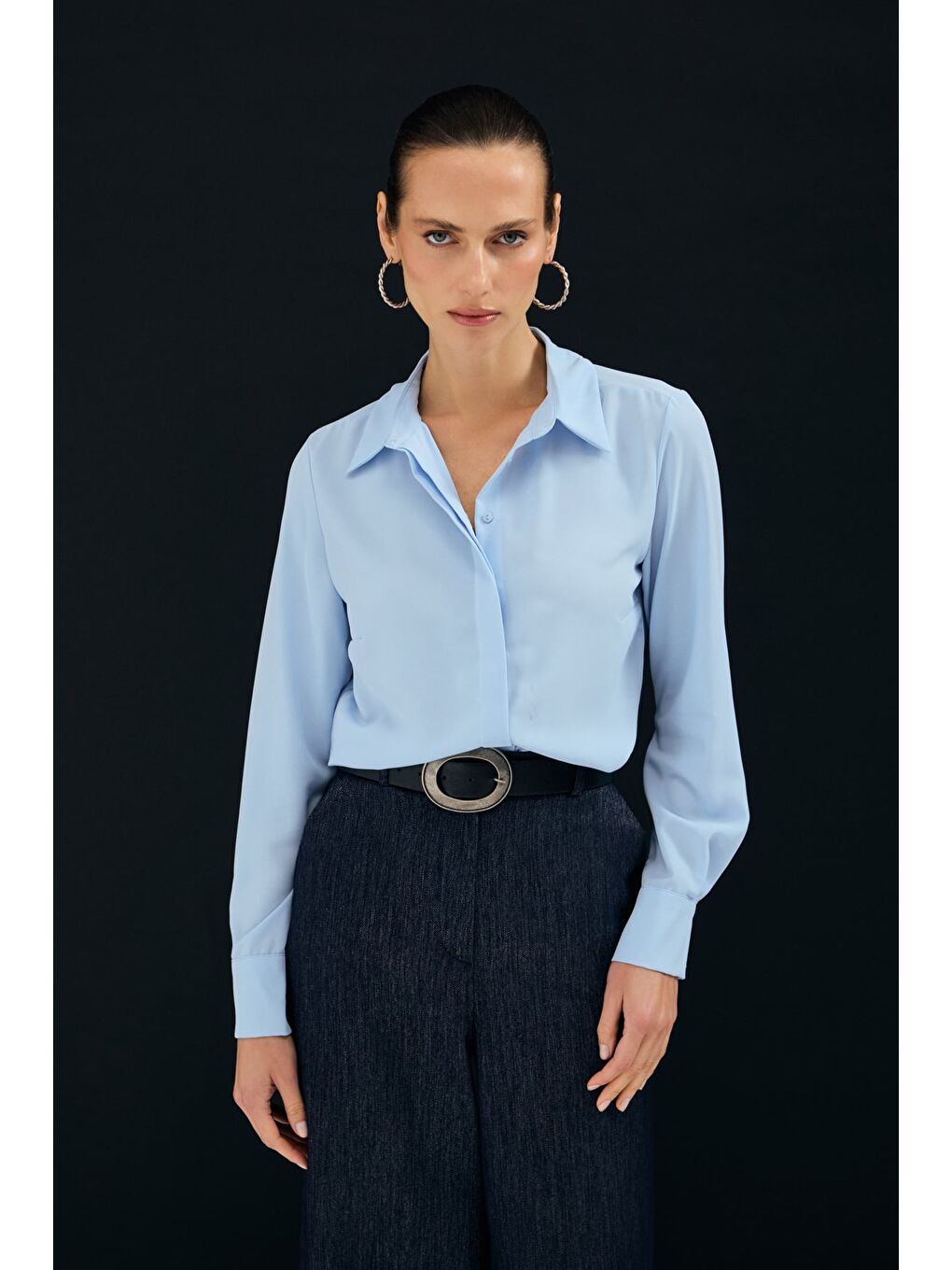 Klasik Düz Gömlek - Mavi-2