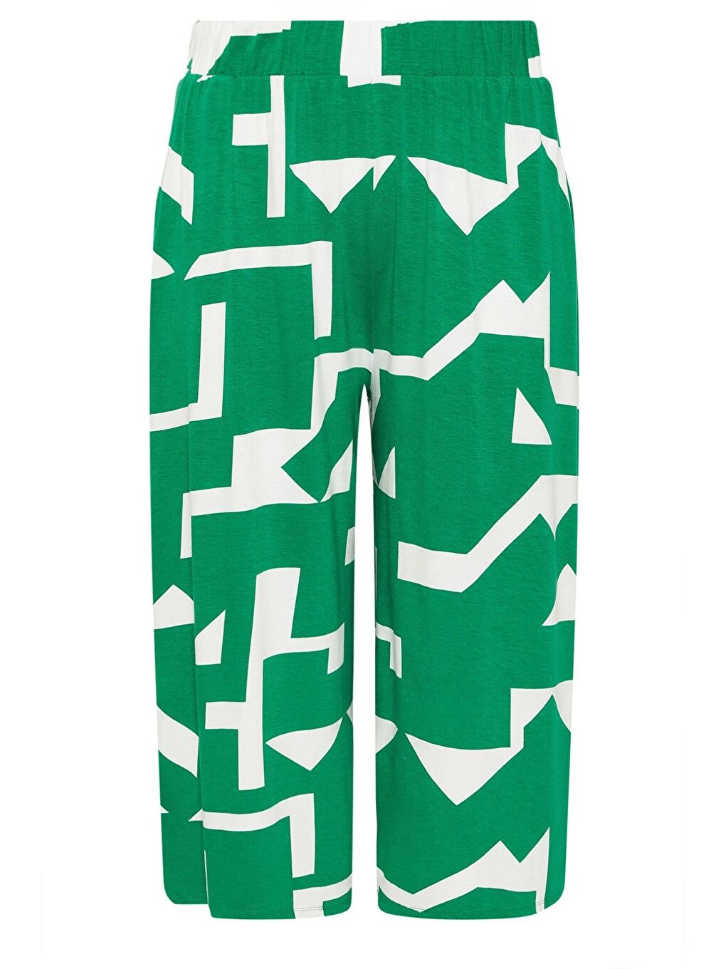 Yeşil Büyük Beden Yüksek Bel Lastikli Cepli Bol Paça Kapri Pantolon 304118-6