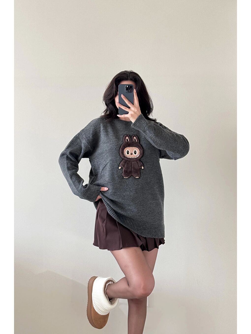 Kadın Gri Labubu Kazak 1014-5244-1