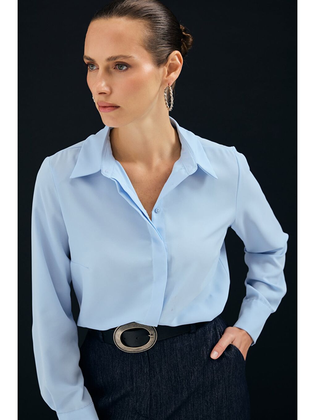 Klasik Düz Gömlek - Mavi-3