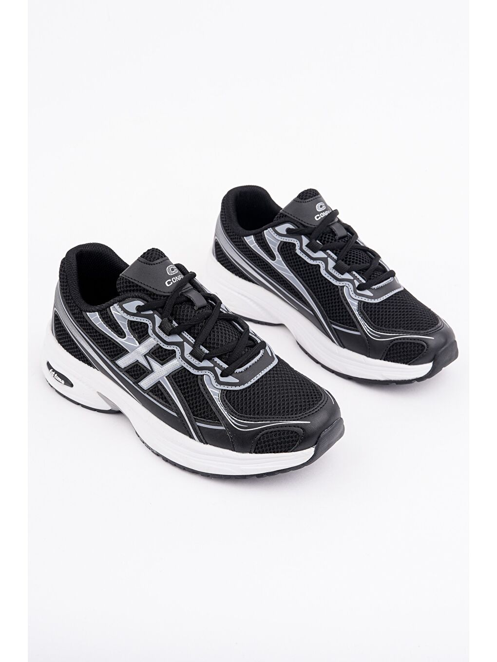 Siyah HYNEX Kadın Kalın Taban Bağcıklı Günlük Sneaker Spor Ayakkabı-1