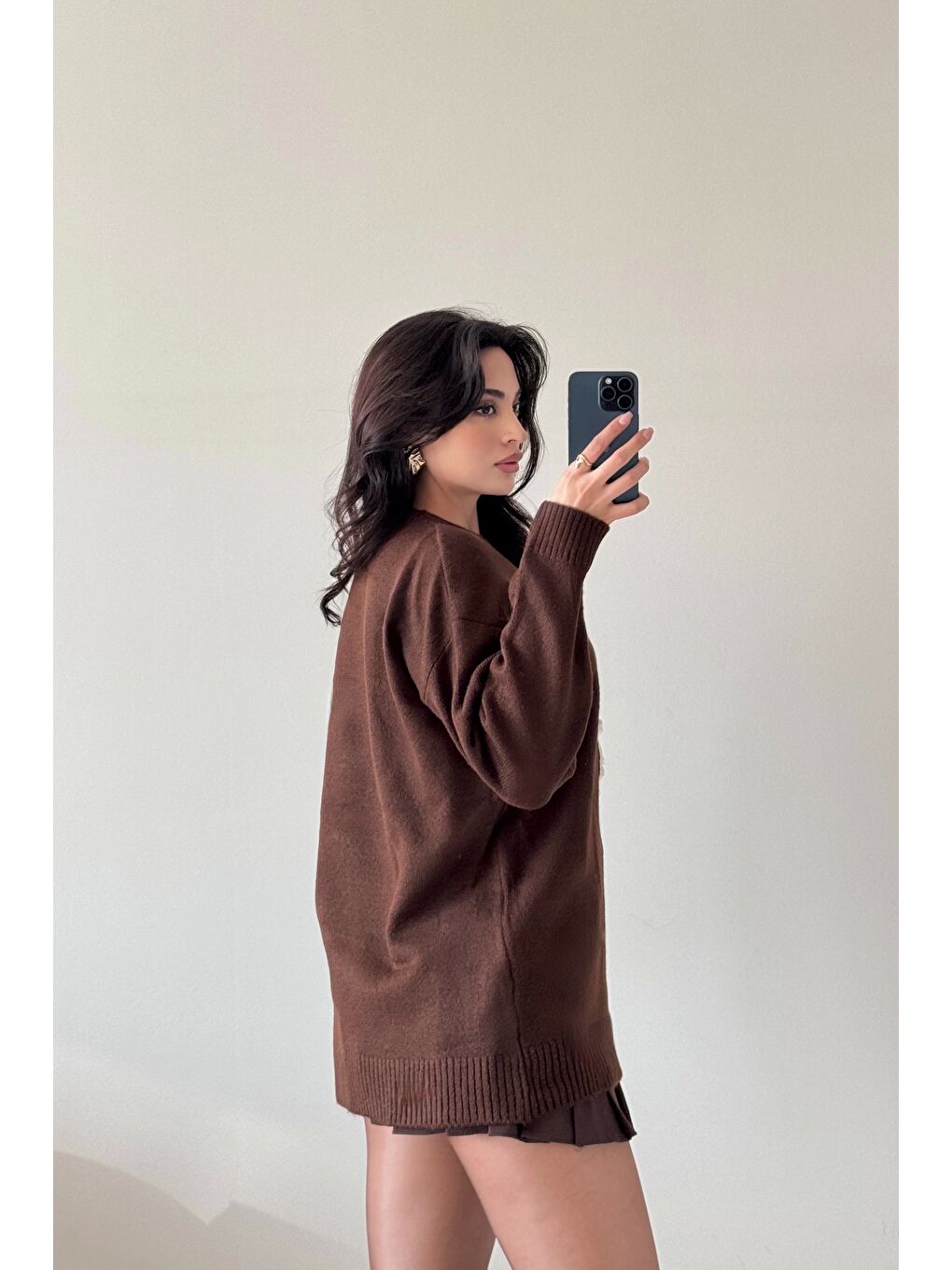 Kahverengi Kadın Kahve Labubu Kazak 1014-5244-2