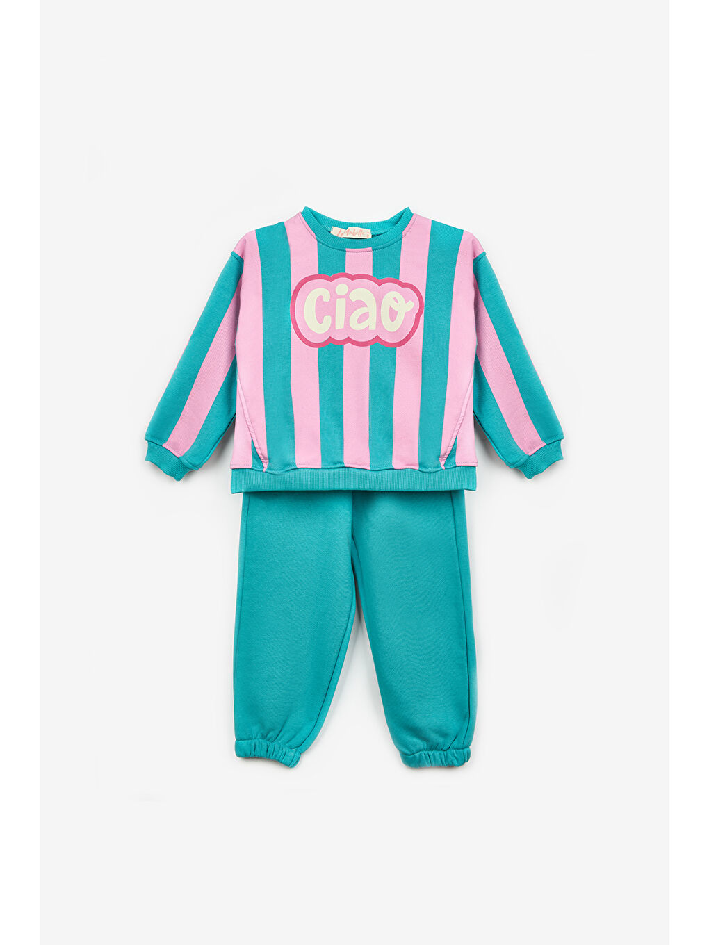 Yeşil Mint Ciao Baskılı Çizgili Kız Çocuk Eşofman Takımı - Phoebe-4