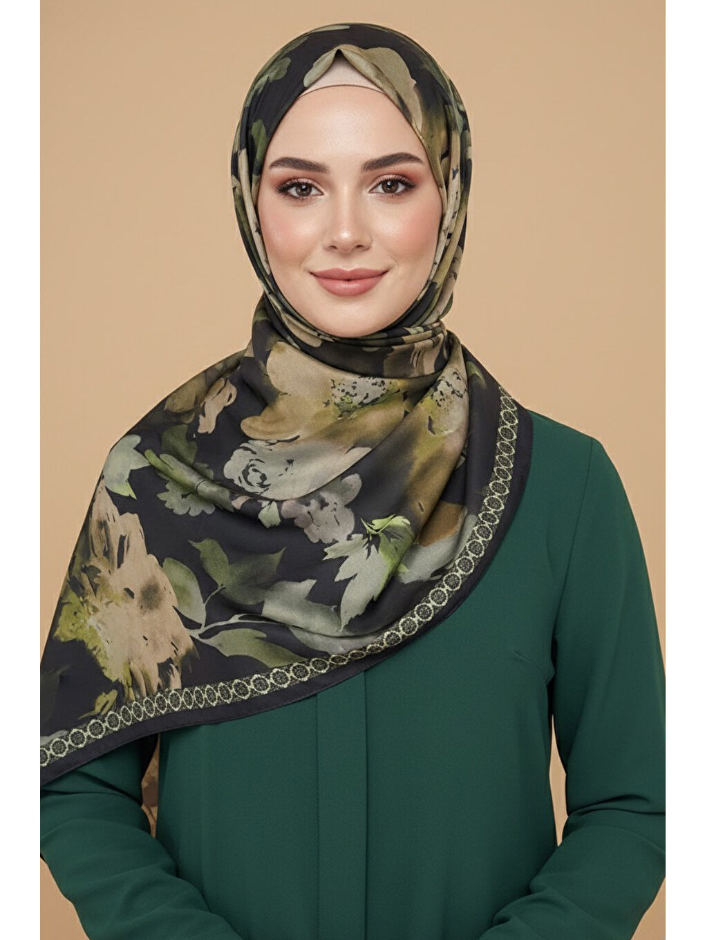 Yeşil Midnight Bloom Serisi Pamuk Şal Zümrüt - 27986-ZUMRUT-1