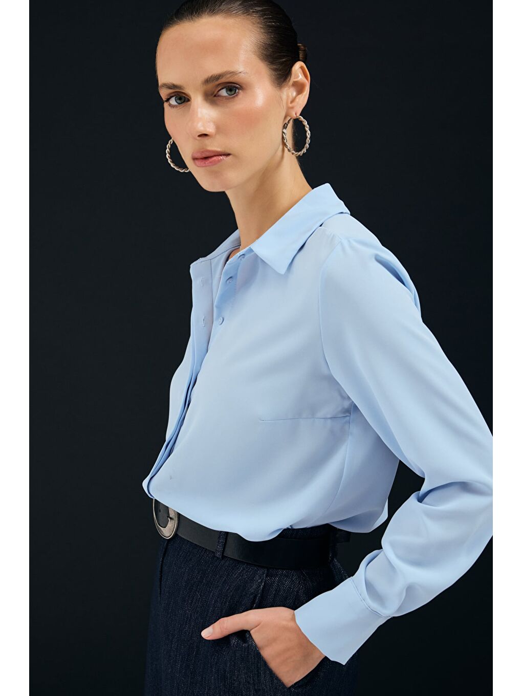 Klasik Düz Gömlek - Mavi-5