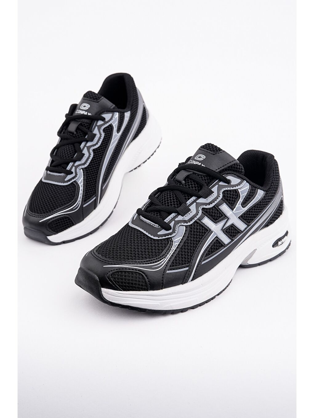 Siyah HYNEX Kadın Kalın Taban Bağcıklı Günlük Sneaker Spor Ayakkabı-2