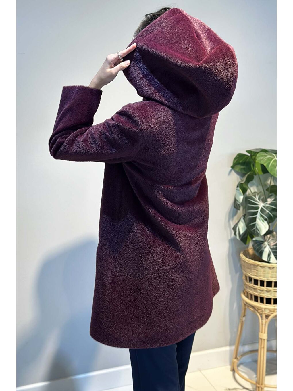 Büyük Beden Fermuar Detay Kap Ceket 2590 Mürdüm-2