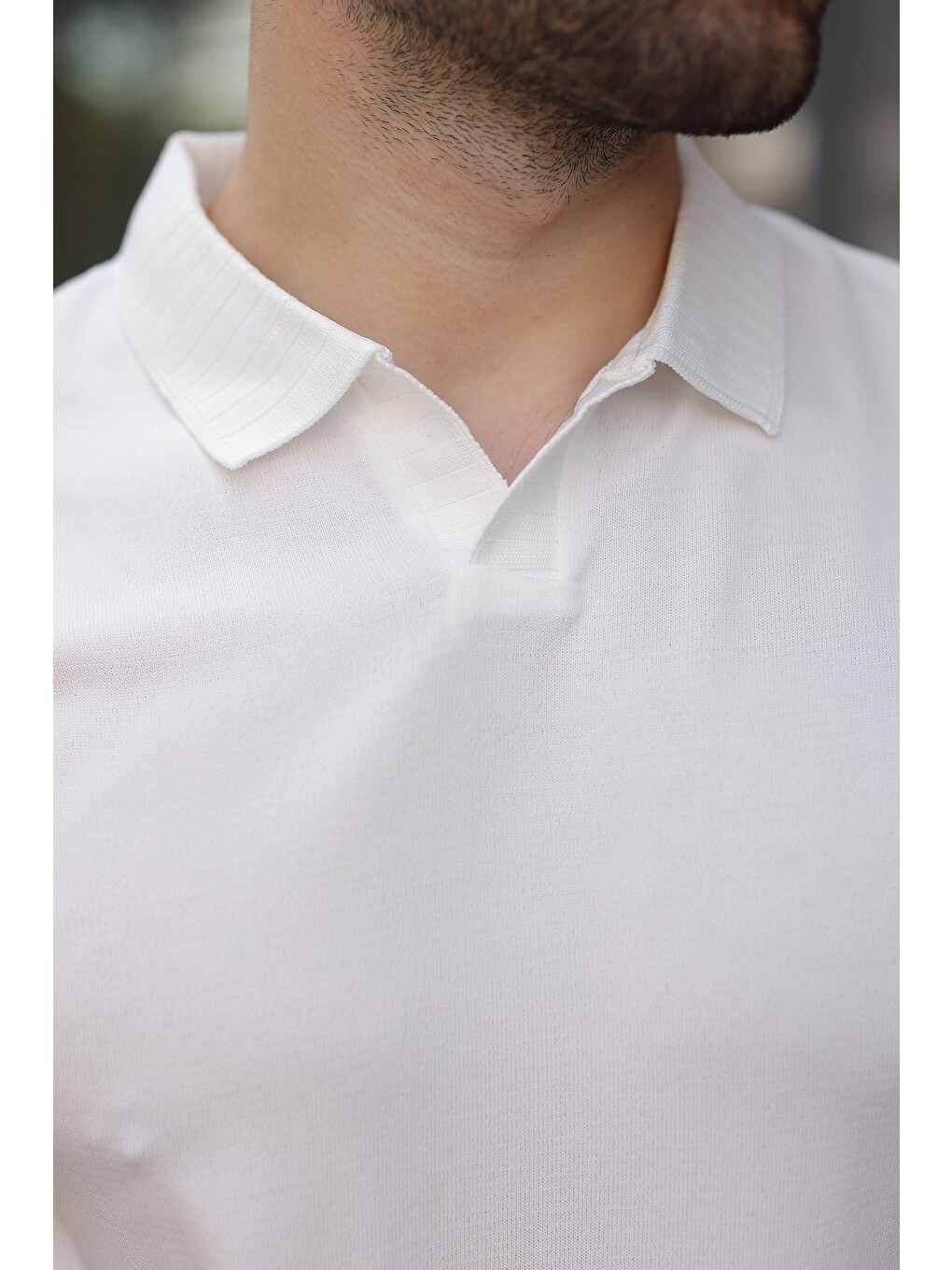 Beyaz Regular Fit Polo Yaka Triko Erkek Tişört E7502-2