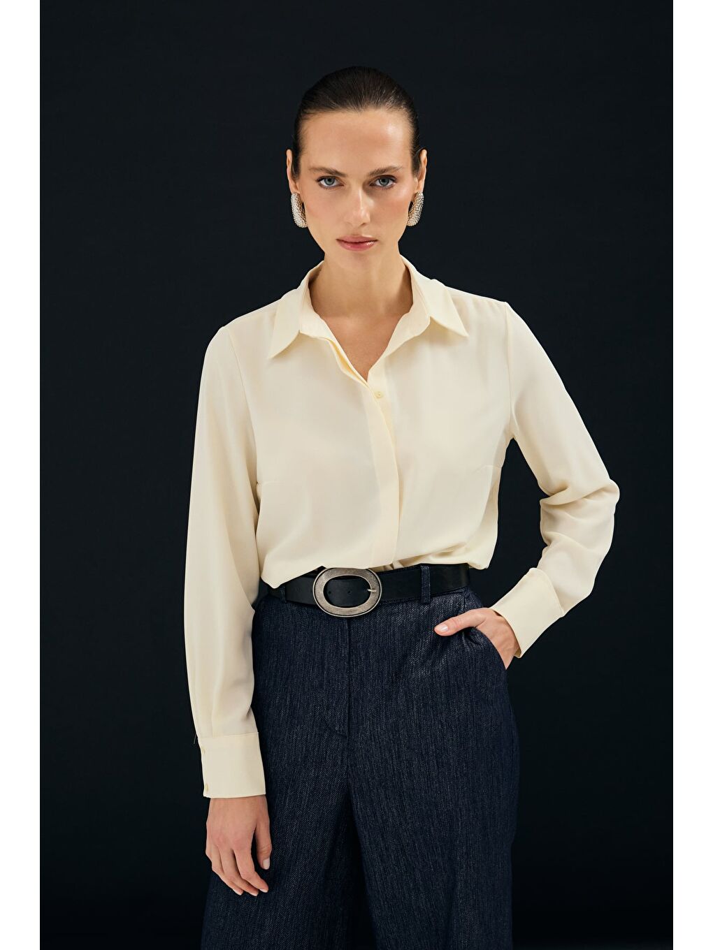 Klasik Düz Gömlek - Sarı-4