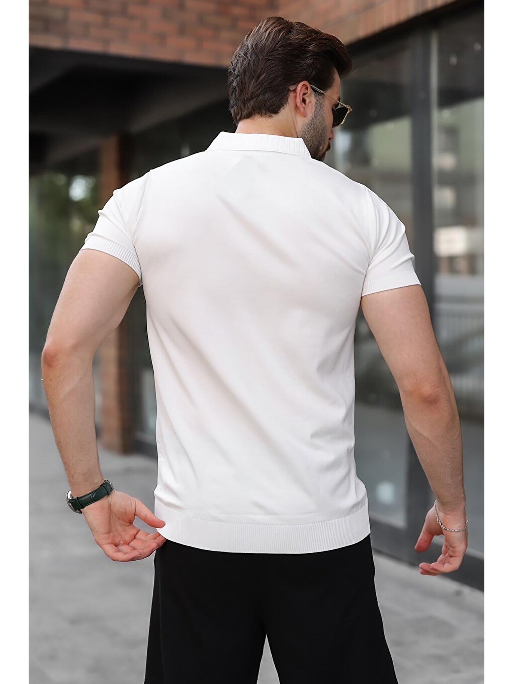 Beyaz Regular Fit Polo Yaka Triko Erkek Tişört E7502-4