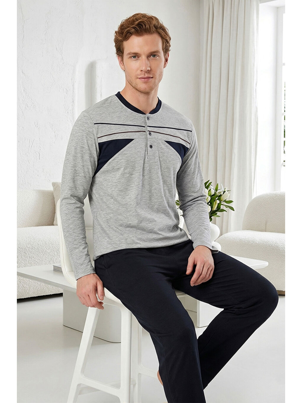 Erkek Penye Uzun Kol Süprem Pijama Takımı 2305 Gri