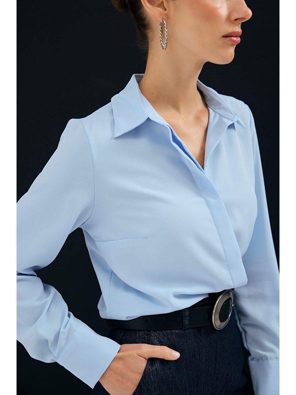 Klasik Düz Gömlek - Mavi-6