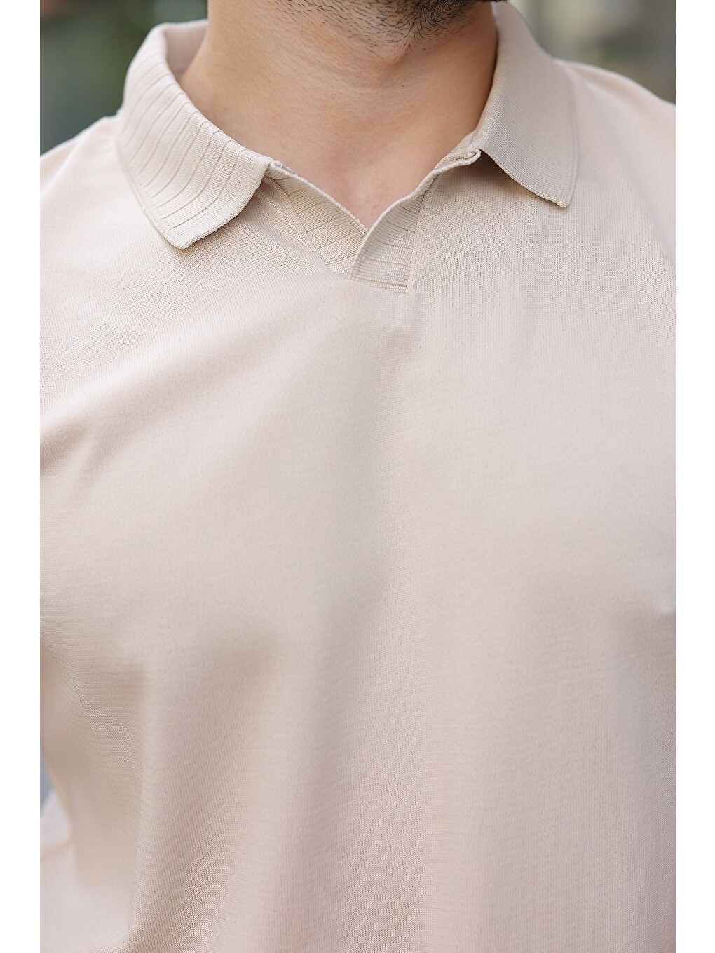Bej Taş Rengi Regular Fit Polo Yaka Triko Erkek Tişört E7502-2