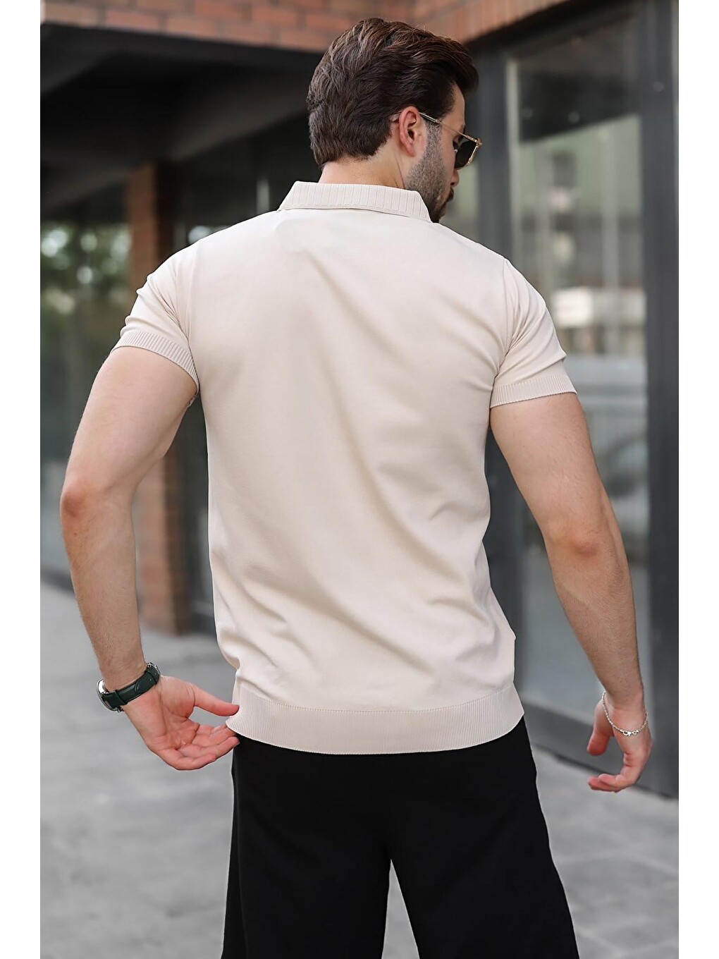 Bej Taş Rengi Regular Fit Polo Yaka Triko Erkek Tişört E7502-4