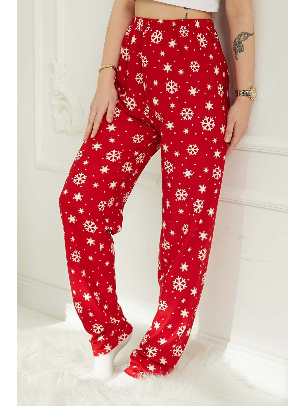 Kırmızı Kar Taneli Pijama Altı Kirmizi - 26810