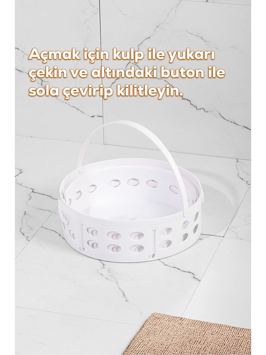 25100 Teleskopik Sepet Çamaşır Sepeti Orta Boy Katlanır Çamaşır Sepeti Beyaz 15LT-1