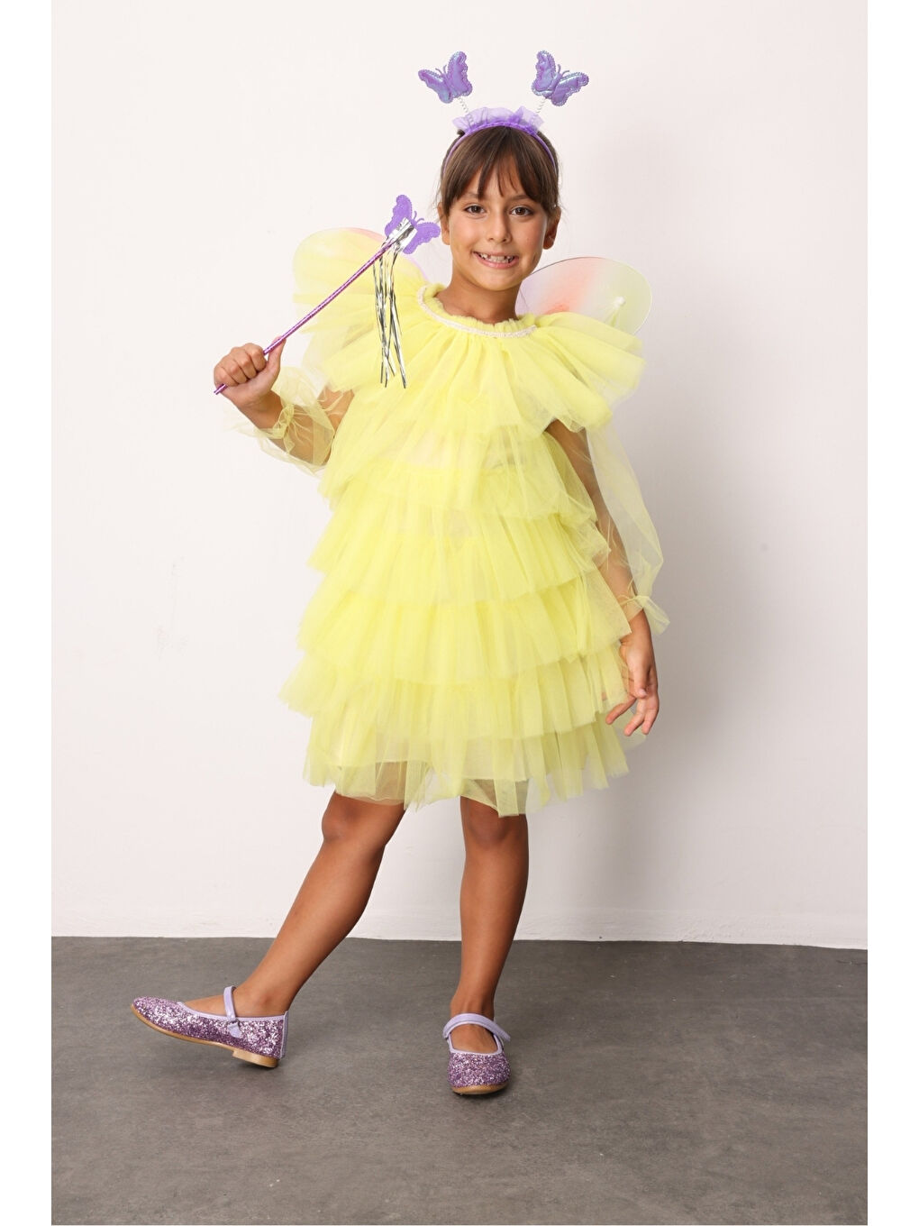 Sarı Kat Kat Kız Çocuk Tül Elbise - Laura-2