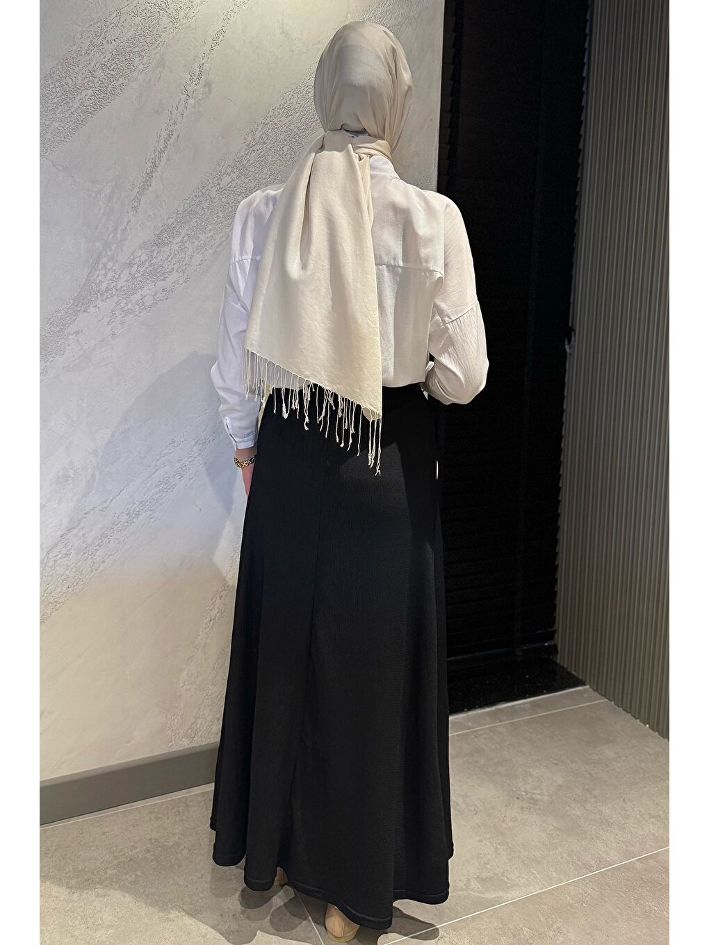 Siyah Kadın Düz Renk Bel Lastikli Bürümcük Tesettür Kiloş Etek-7