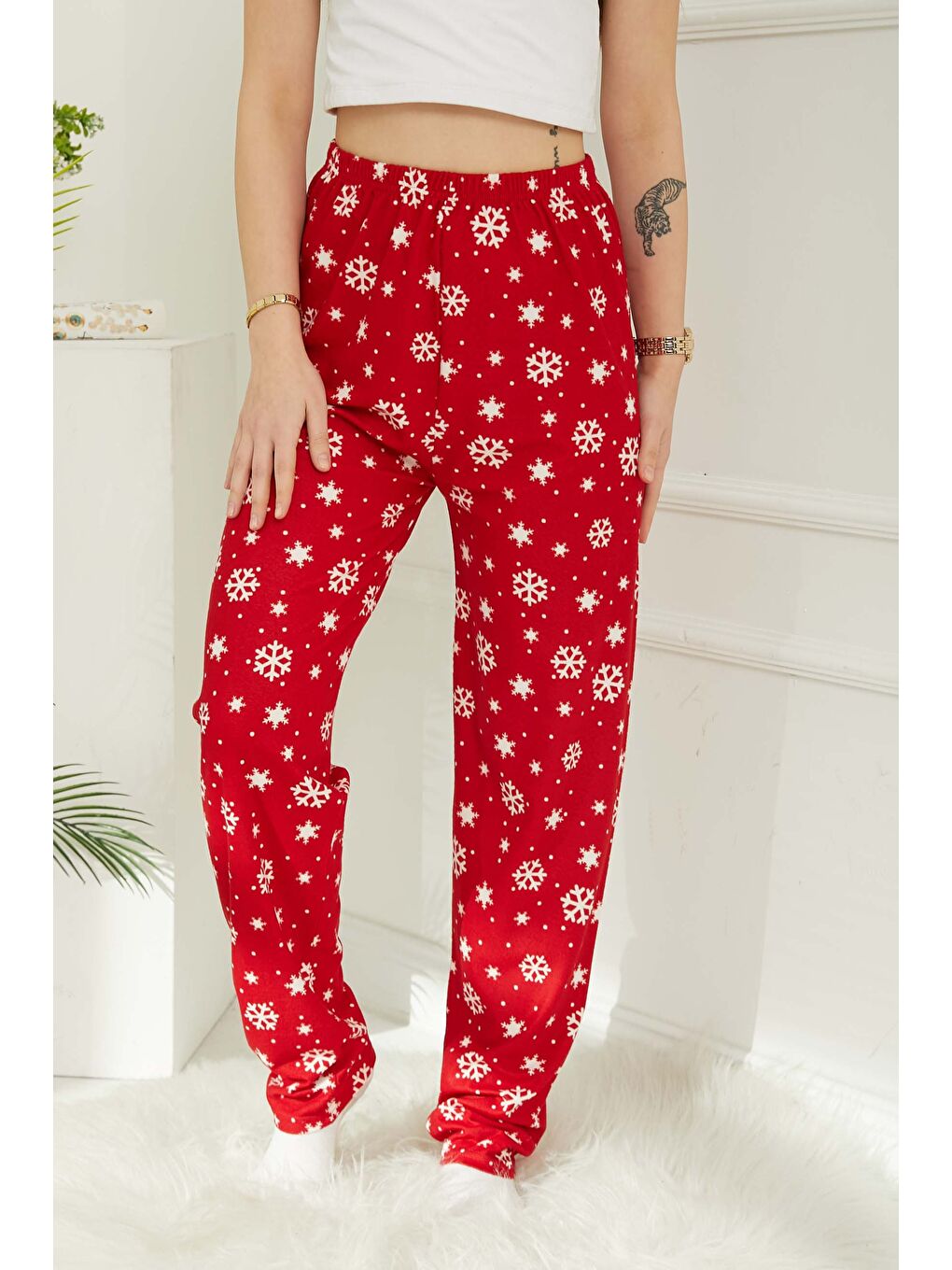 Kırmızı Kar Taneli Pijama Altı Kirmizi - 26810-2