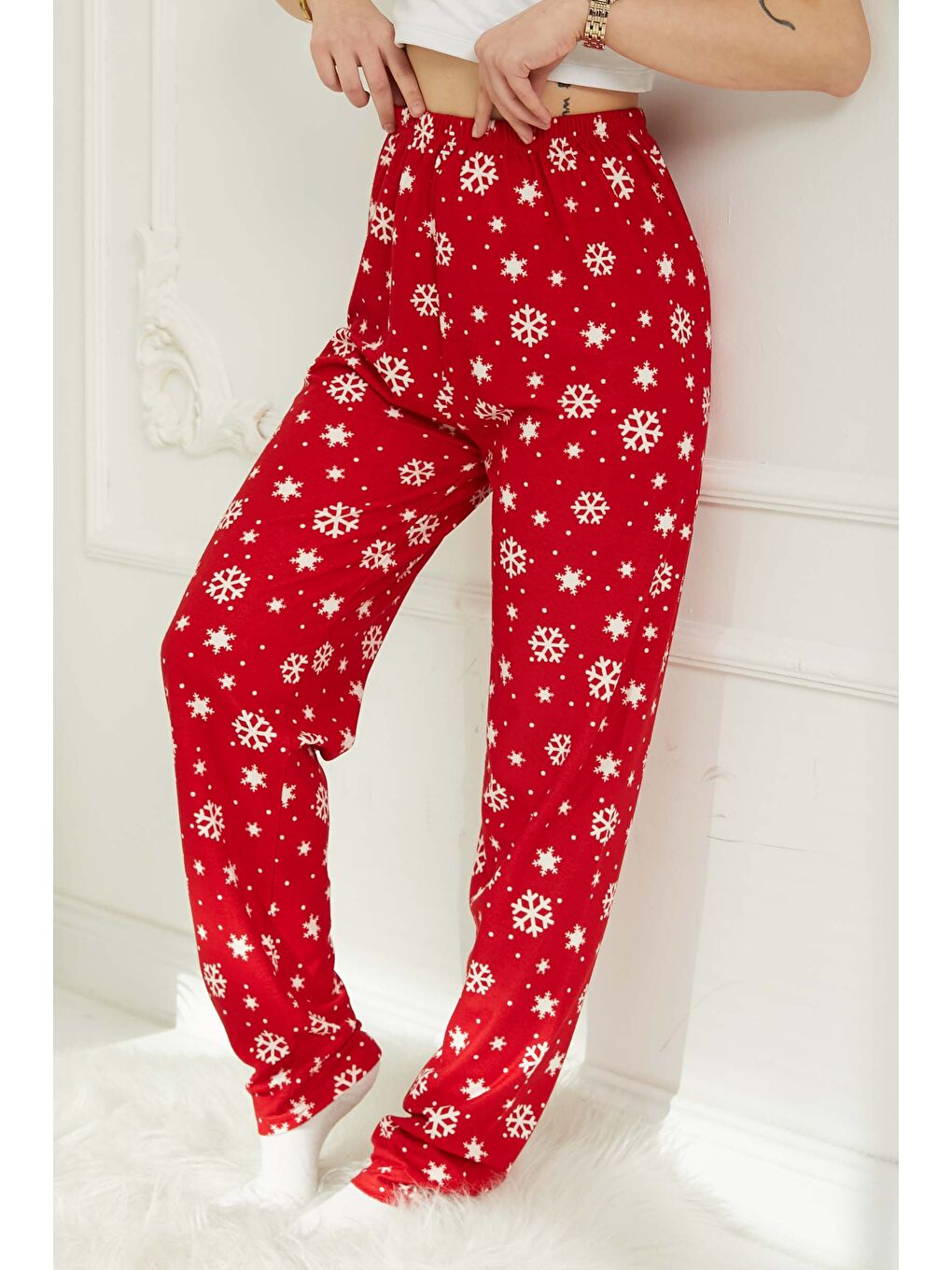 Kırmızı Kar Taneli Pijama Altı Kirmizi - 26810-4