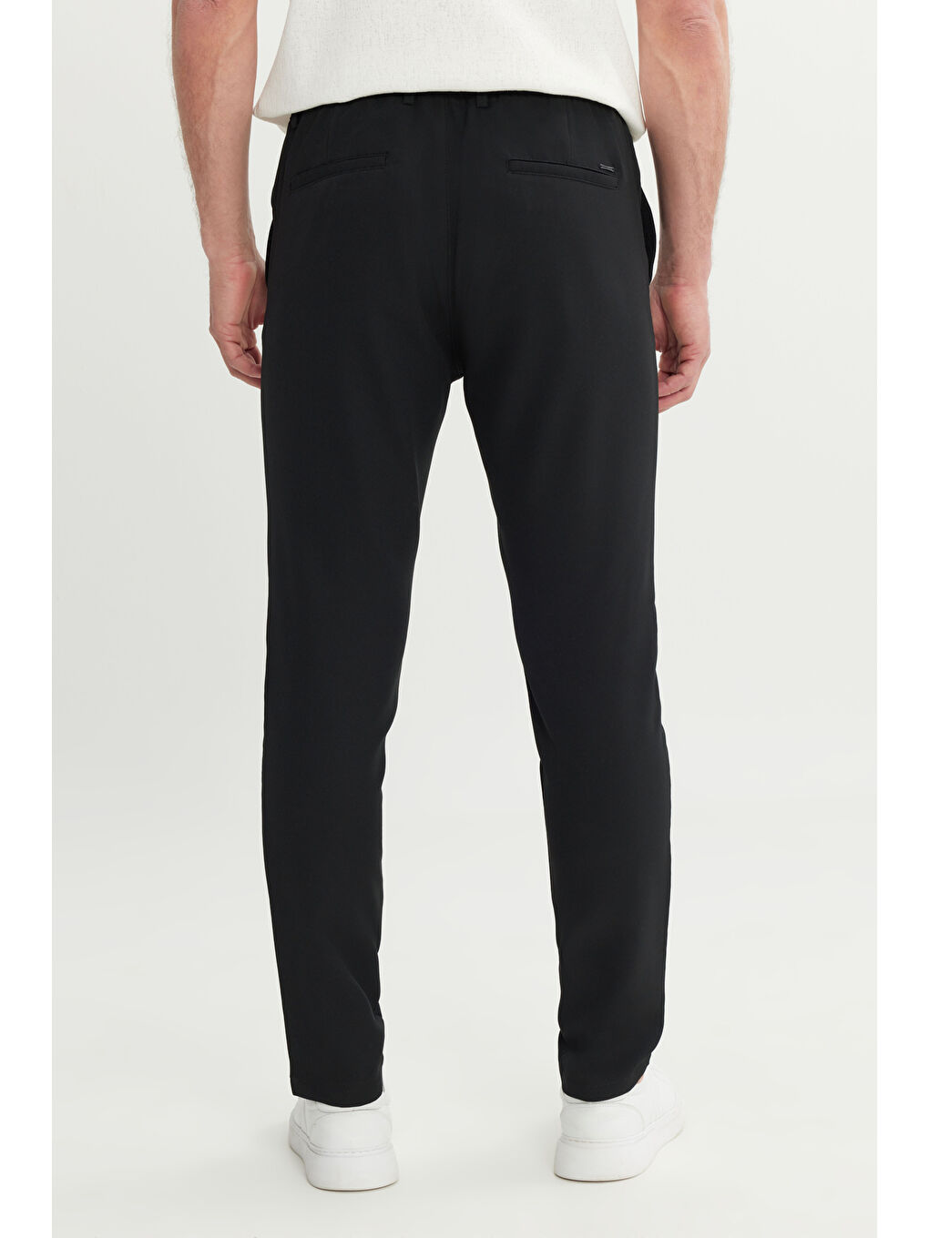 Erkek Siyah Slim Fit Dar Kesim Beli Bağlamalı Yan Cepli Casual Pantolon-4
