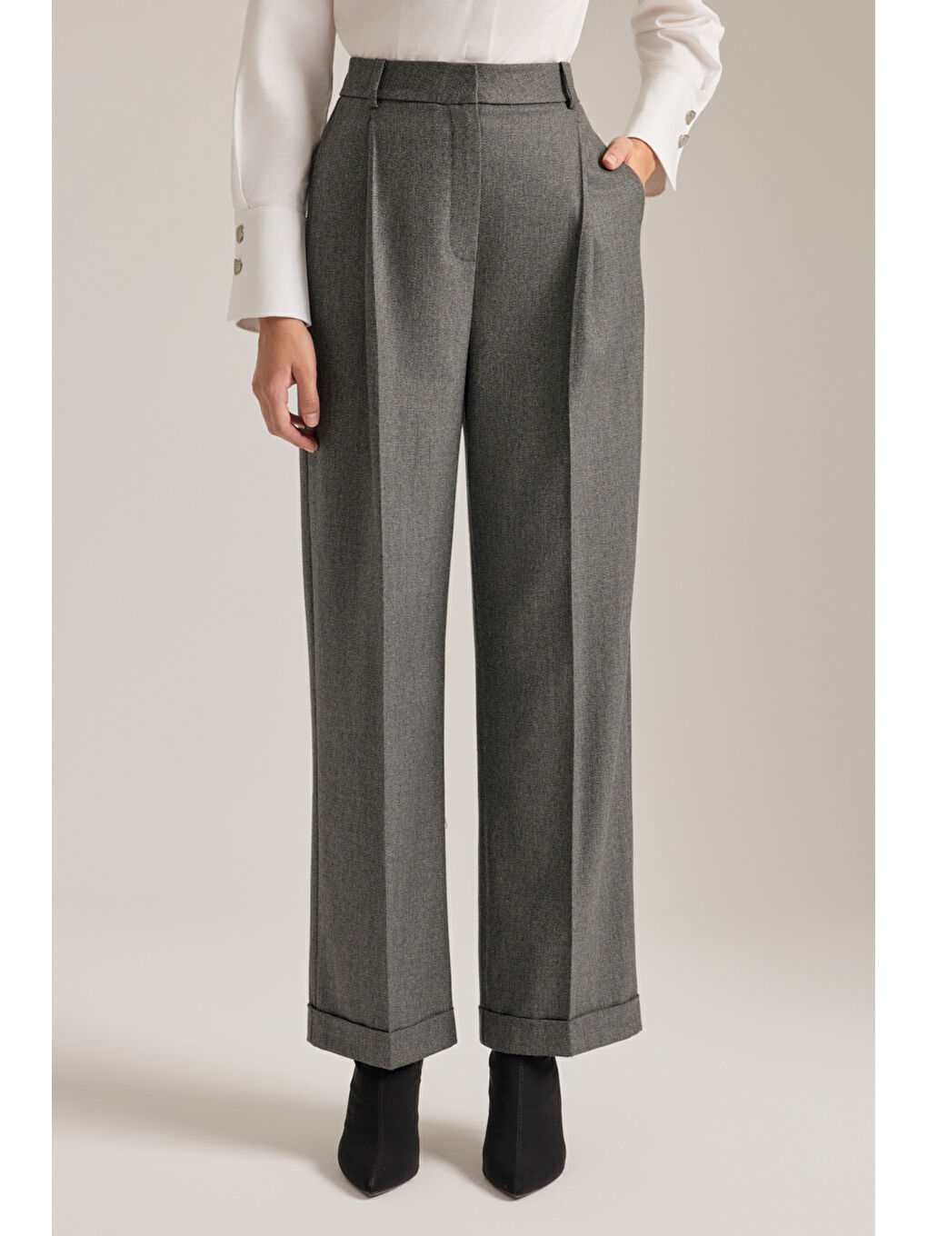 Antrasit Klasik Dokuma Pantolon-1