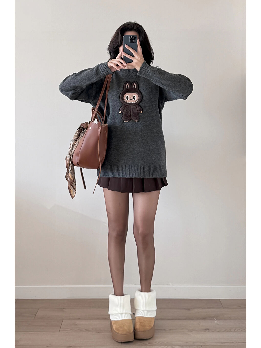 Kadın Gri Labubu Kazak 1014-5244-2