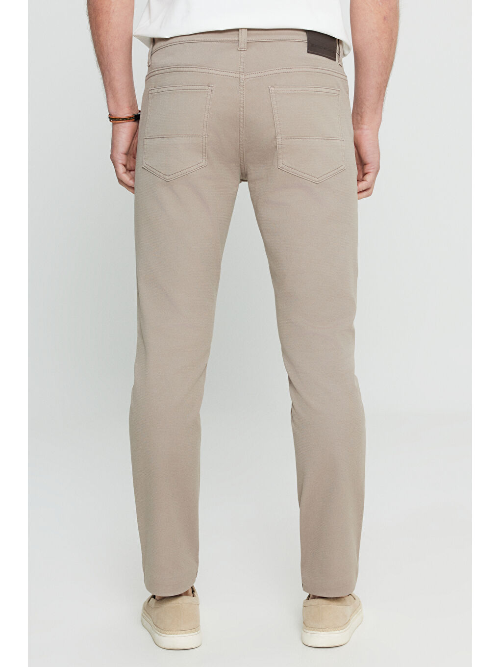 Bej Erkek Vizon Pamuklu Slim Fit Dar Kesim 5 Cepli Armürlü Esnek Casual Pantolon-4