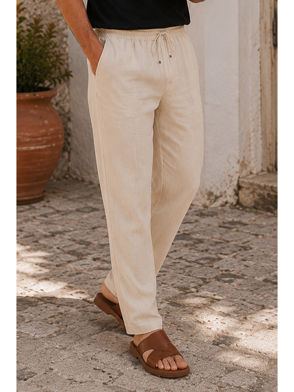 Ekru Erkek Krem Regular Fit Müslin Pantolon-1