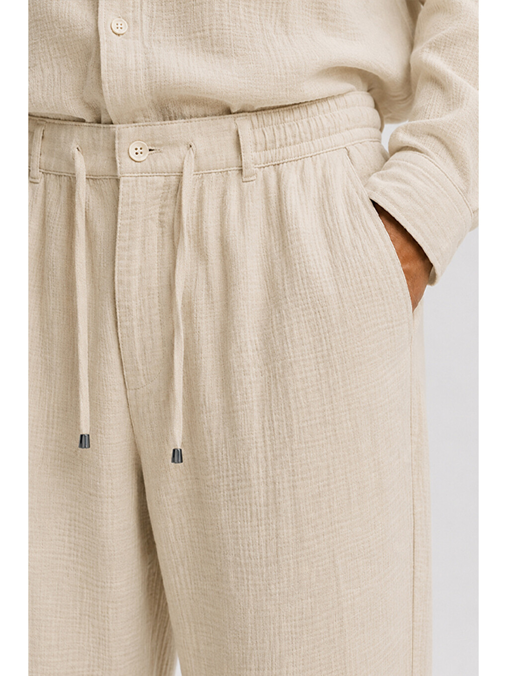 Ekru Erkek Krem Regular Fit Müslin Pantolon-2