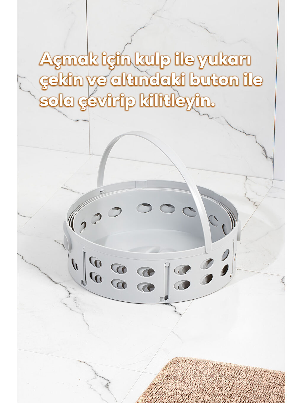 25100-1 Teleskopik Sepet Çamaşır Sepeti Orta Boy Katlanır Çamaşır Sepeti Gri 15LT-1